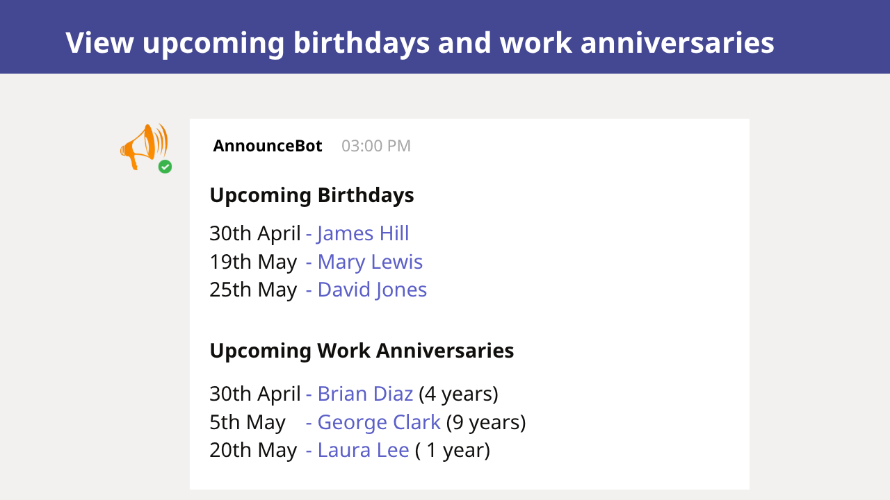 AnnounceBot: View Upcoming Celebrations & Milestones